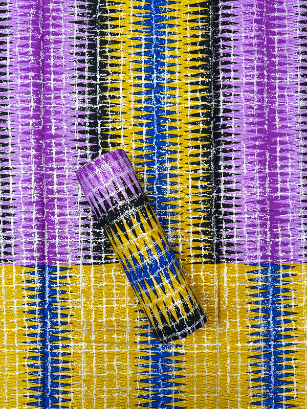 African Metallic Silver   Kente Prints in Authentic Design- Metallic Silver, Purple-Yam, Blue, Black, Gold