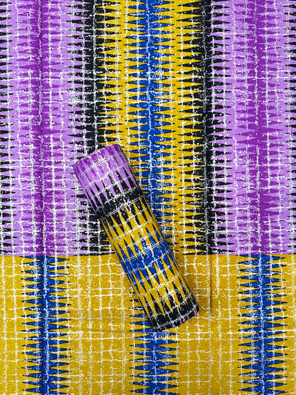 African Metallic Silver   Kente Prints in Authentic Design- Metallic Silver, Purple-Yam, Blue, Black, Gold
