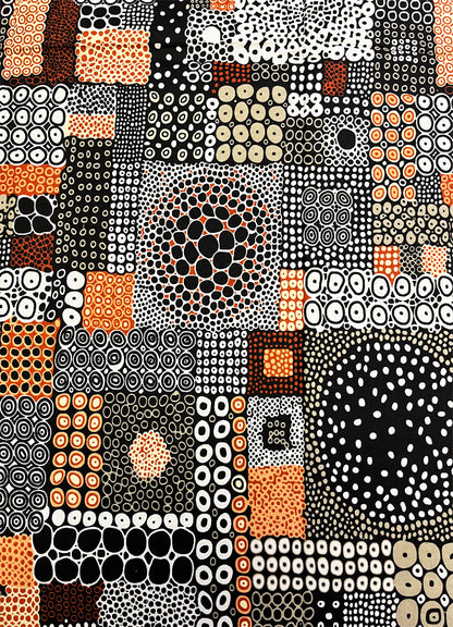 Veritable Antique Wax Print- Orange Dark Chocolate White Brick Stone Black Peach