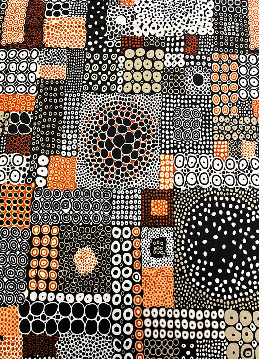 Veritable Antique Wax Print- Orange Dark Chocolate White Brick Stone Black Peach