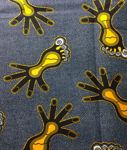 African Print Fabric; Oxford Blue, Yellow Orange