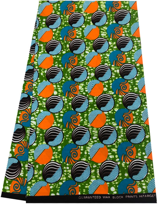 High Quality African Wax Print - Orange, Lime-green, Teal Blue