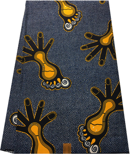 African Print Fabric; Oxford Blue, Yellow Orange