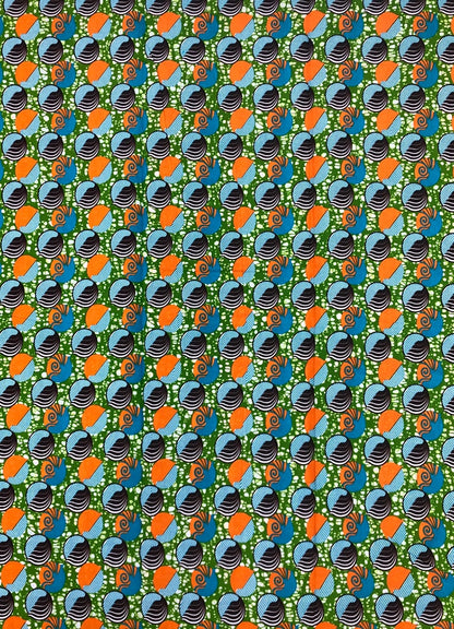High Quality African Wax Print - Orange, Lime-green, Teal Blue