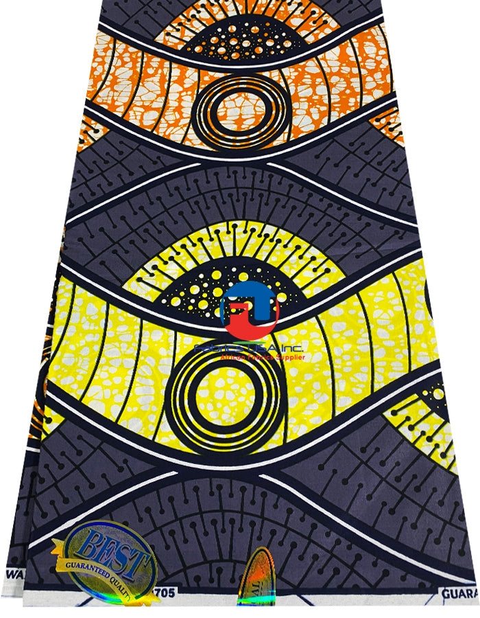 Guaranteed Supreme Wax Print- Gray, Burn-Orange, Yellow, White , Dark- Blue