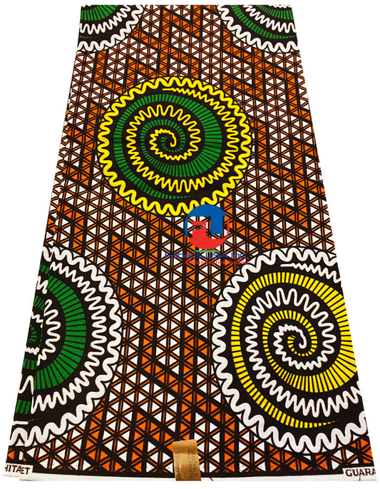 Veritable Wax Block Print Hi-Target- Yellow, Green, Orange, White, Green, Dark-Brown
