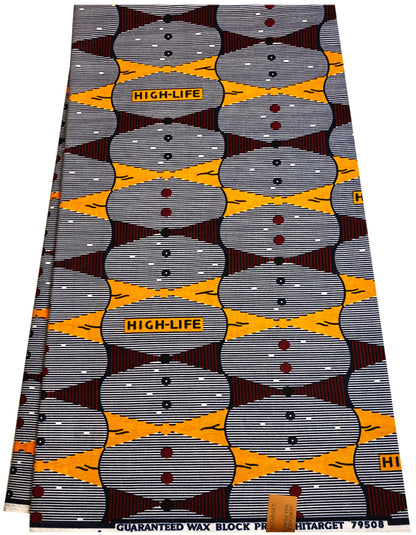 High-Life Pattern African Ankara Wax Hi-target- Red Golden-Yellow Dark-Blue, White