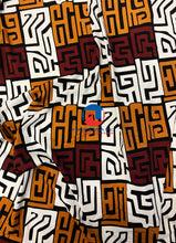 Load image into Gallery viewer, African Print Fabric  in Nylon Spandex  4 Way Stretch Fabric - Tribunal Pattern- Sienna-Brown, Copper, Black, White
