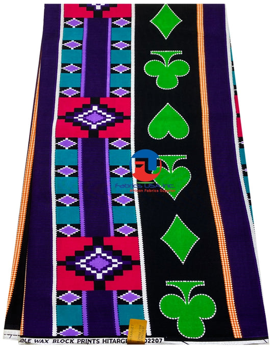 African Print Meba Wo Abrokyere - Black, Pink, Purple, Teal-Green, Green, White, Orange