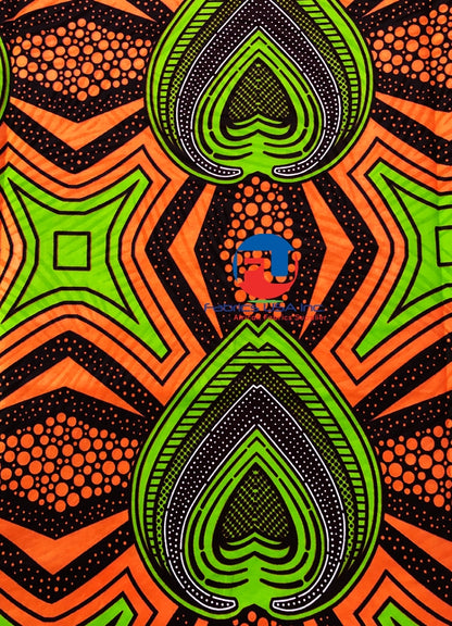 African WAx Print Polished- Orange, Lime-Green, Burgundy, Brown