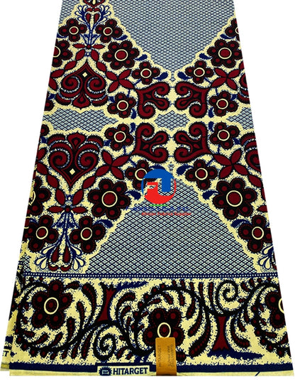 African Wax Print - Brown, Red, Cream