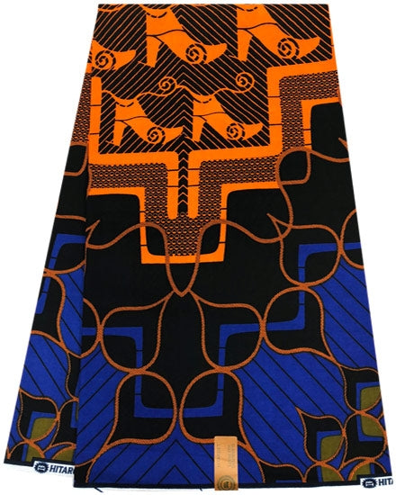 African Wax Print in Blue and Orange