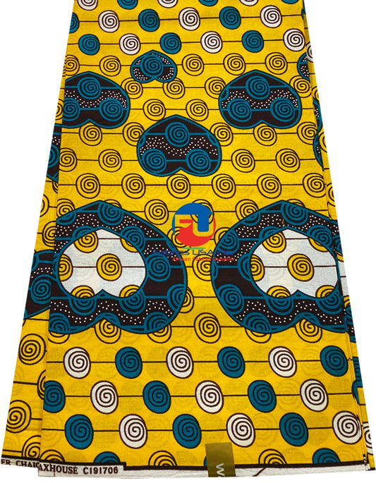 Veritable Block Prints Super Chygan Wax-  Yellow, Teal-Green, Dark-Brown