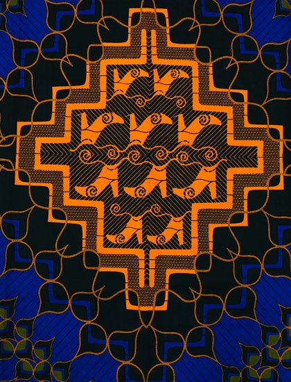 African Wax Print in Blue and Orange