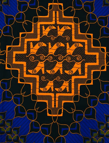 African Wax Print in Blue and Orange
