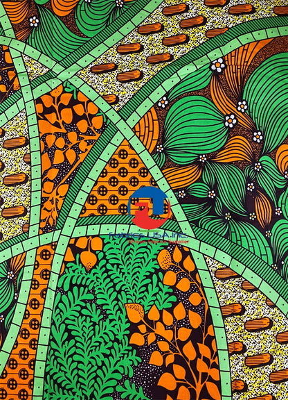Super Wax Block Prints-Orange, Lime-Green,Burgundy White. Yellow