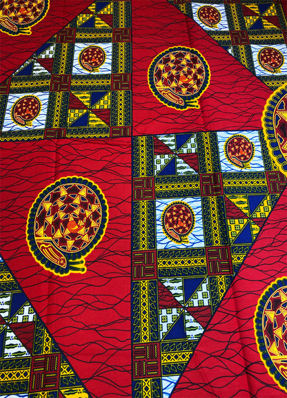 Patchwork African Wax Print  Fabrics- Red, Golden-Yellow, White, Navy-Blue