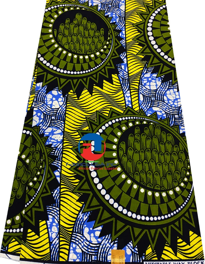 Veritable Wax Print Exclusive Design- Olive-Green,Yellow,Dark-Blue, Purple-Blue,White