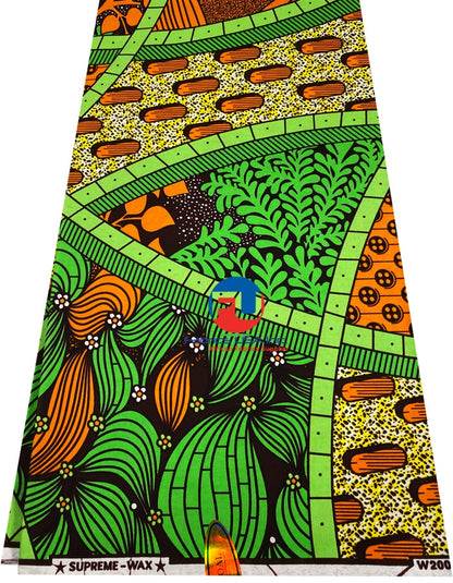 Super Wax Block Prints-Orange, Lime-Green,Burgundy White. Yellow
