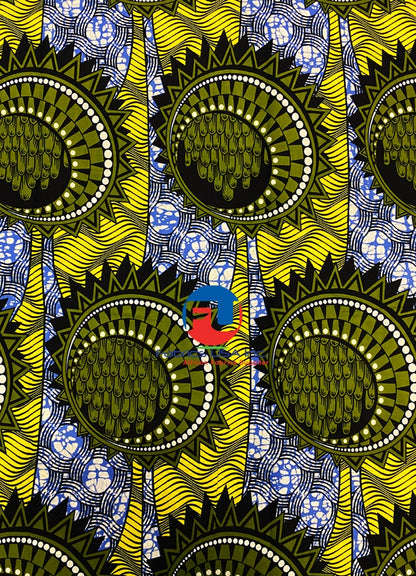 Veritable Wax Print Exclusive Design- Olive-Green,Yellow,Dark-Blue, Purple-Blue,White