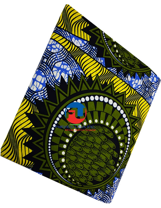 Veritable Wax Print Exclusive Design- Olive-Green,Yellow,Dark-Blue, Purple-Blue,White