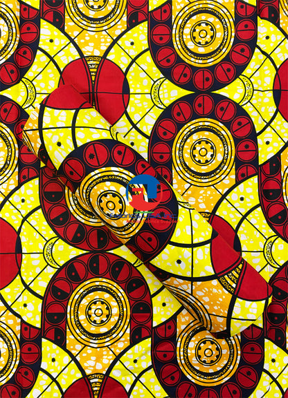 Supreme Ankara Wax Print- Red, Yellow, Orange, White, Black, Dark-Blue