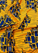 Load image into Gallery viewer, Beautiful Design African Print in Spandex Fabric- Yellow, Royal Blue
