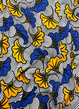 Load image into Gallery viewer, Beautiful Design African Print in Spandex Fabric- White, Yellow, Royal Blue, Black
