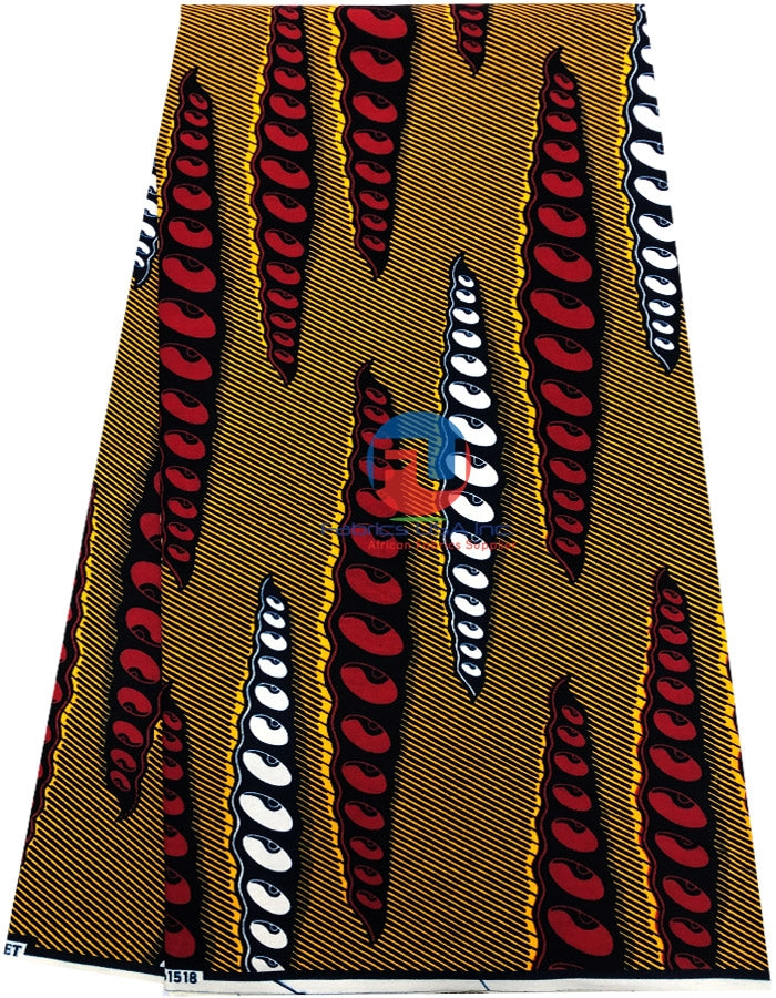 Guaranteed Block Print Fabric; Golden Yellow, Dark Red, Black, Oxford Blue, Cream