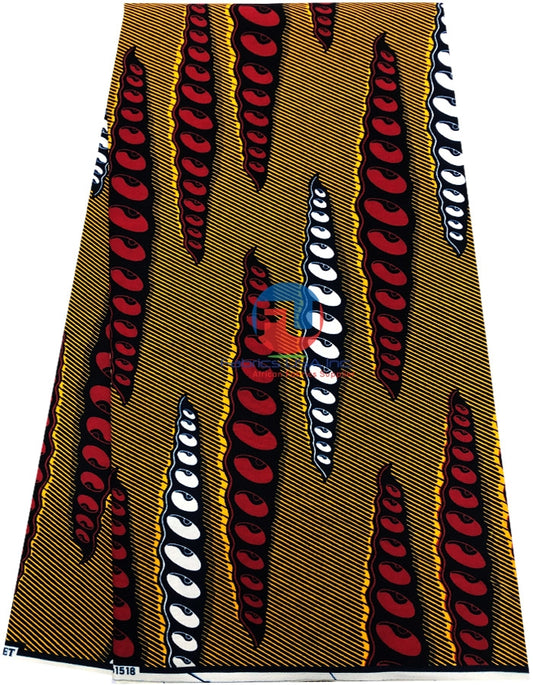 Guaranteed Block Print Fabric; Golden Yellow, Dark Red, Black, Oxford Blue, Cream