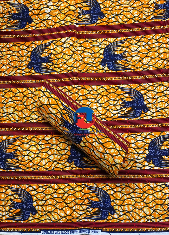 Hitarget African Print  - Flying Bird- Burnt-Orange, Brown, Royal-Blue, Black, White