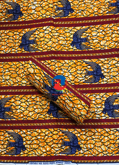 Hitarget African Print  - Flying Bird- Burnt-Orange, Brown, Royal-Blue, Black, White