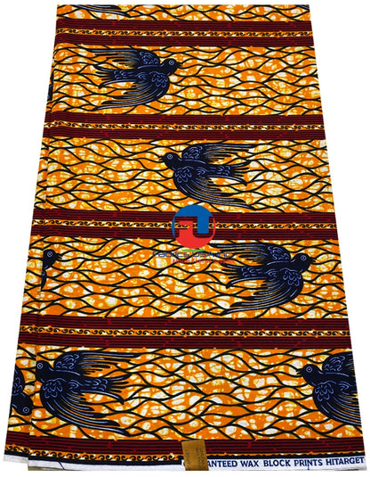 Hitarget African Print  - Flying Bird- Burnt-Orange, Brown, Royal-Blue, Black, White
