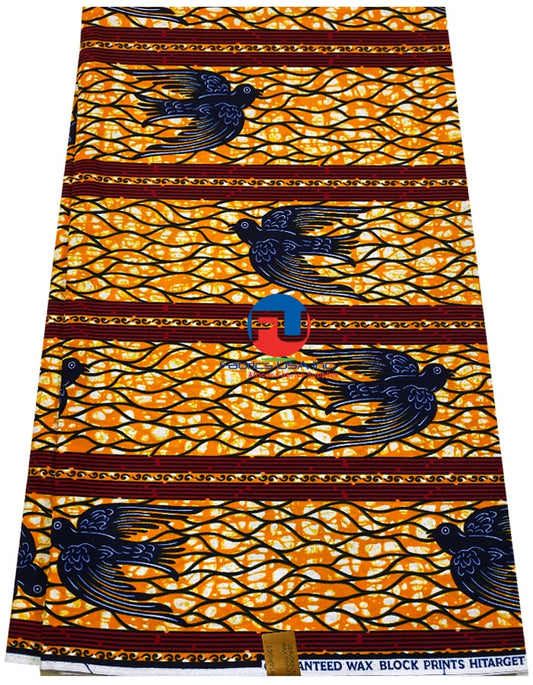 Hitarget African Print  - Flying Bird- Burnt-Orange, Brown, Royal-Blue, Black, White