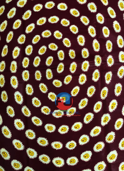 African Wax Print Polished- Dark-Red, Cream, Yellow