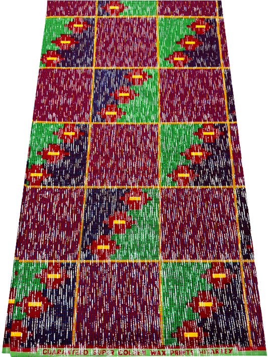 African Metallic Silver  Kente Prints in Authentic Design- Metallic Silver , Red, Apple-Green, Blue, Yellow