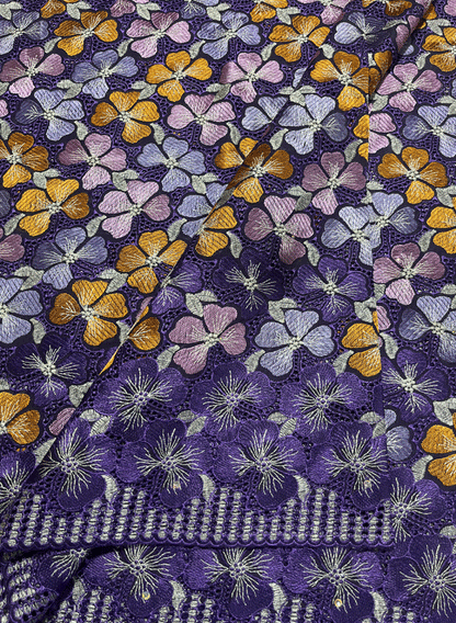 Multi-Color Cotton Swiss Voile Lace- Purple, Lilac, Gold, Orange, Silver