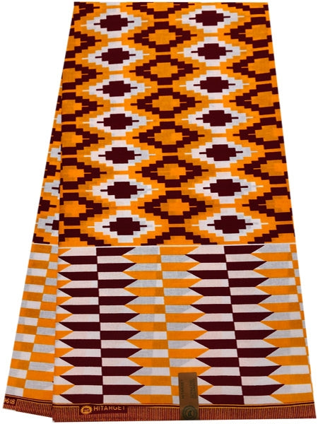 African Kente Print; Golden Yellow, Red