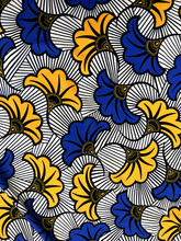 Load image into Gallery viewer, Beautiful Design African Print in Spandex Fabric- White, Yellow, Royal Blue, Black
