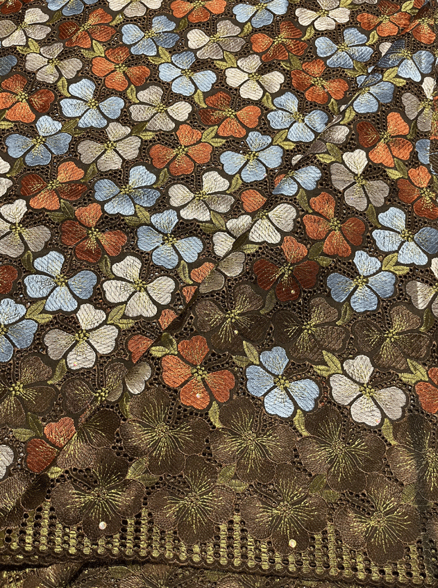 Multi-Color Cotton Swiss Voile Lace- Brown, Stone-Brick, Mustard-Green, Purple-Blue, Light-Pink