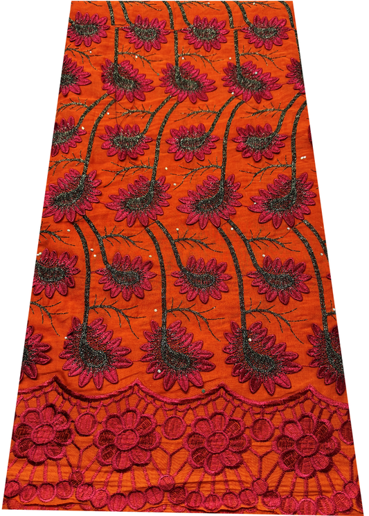 Stone-Brick, Dark-Red, Metallic Red-Nigerian  Swiss Voile Lace -3D