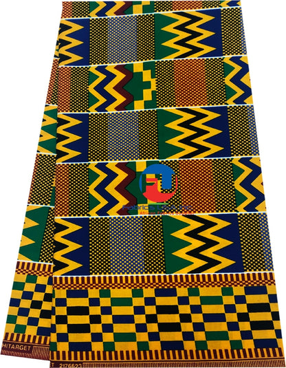 Kente Prtint Fabric; Green, Yellow, Blue