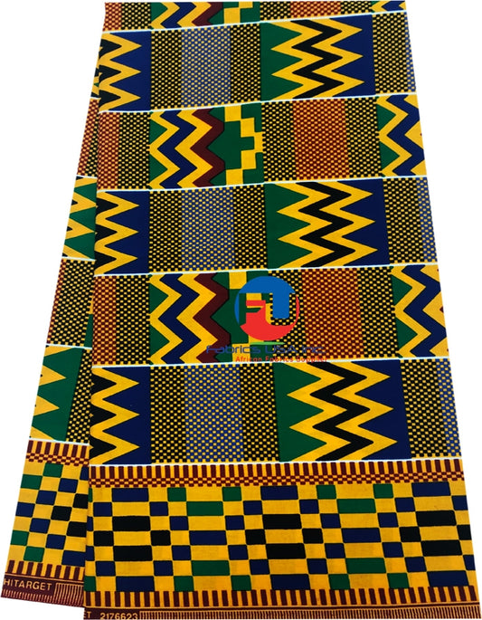 Kente Prtint Fabric; Green, Yellow, Blue