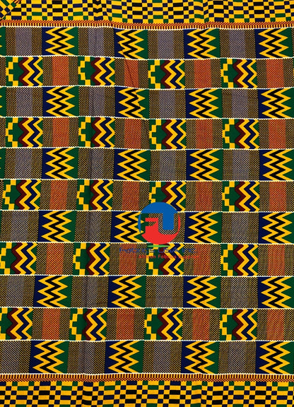 Kente Prtint Fabric; Green, Yellow, Blue