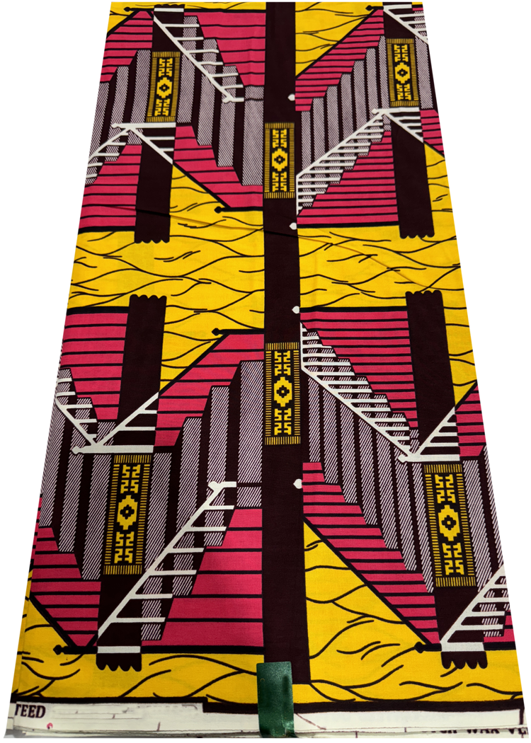 African Kente Prints in Authentic Design- Staircase Design- Pink, Chocolate Brown, Yellow, White