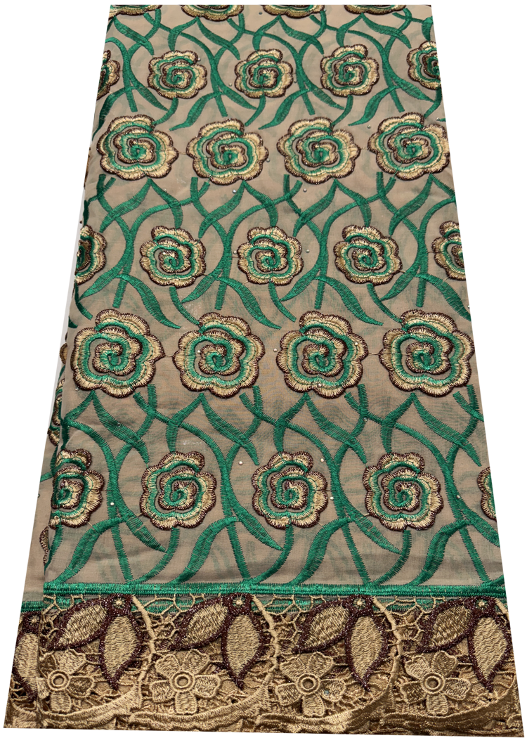 Forest-Green, Brown, Gold - Swiss Cotton Voile Lace