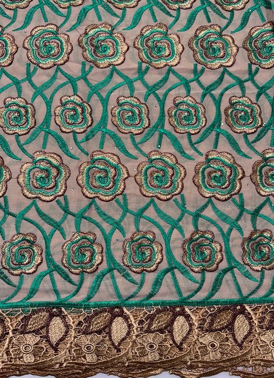 Forest-Green, Brown, Gold - Swiss Cotton Voile Lace