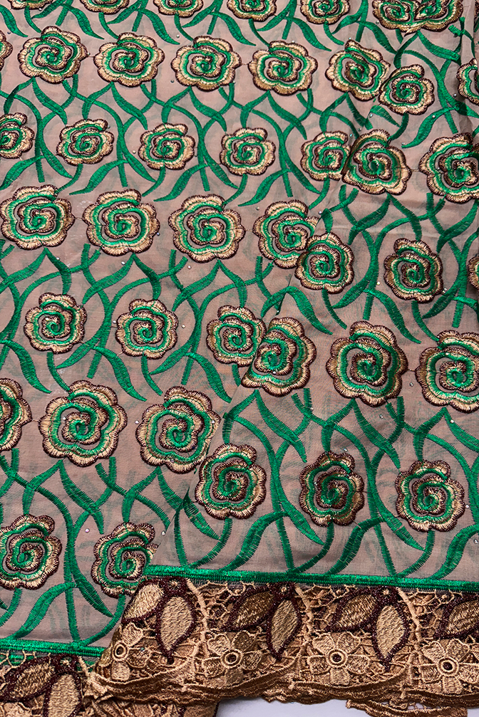 Forest-Green, Brown, Gold - Swiss Cotton Voile Lace