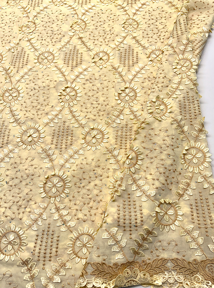 Exclusive Design Swiss Voile Lace-Dark Ivory Cream and Metallic Gold