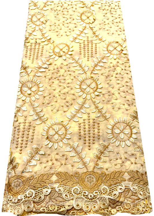 Exclusive Design Swiss Voile Lace-Dark Ivory Cream and Metallic Gold